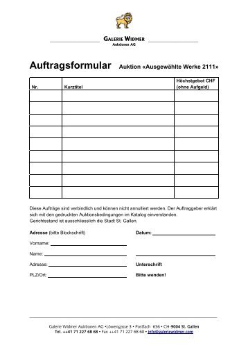 Auftragsformular als PDF - Galerie Widmer Auktionen AG