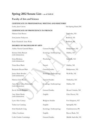 Spring 2012 Senate List - Mount Saint Vincent University