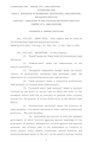 The Act - Texas Board of Professional Land Surveying