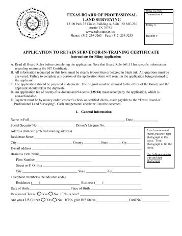 S.I.T. Application to Retain Certificate - Texas Board of Professional ...