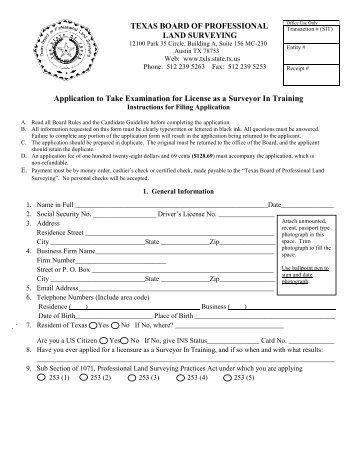 (S.I.T.) Application - Texas Board of Professional Land Surveying