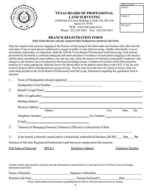 2012 Branch Registration Form.pdf - Texas Board of Professional ...