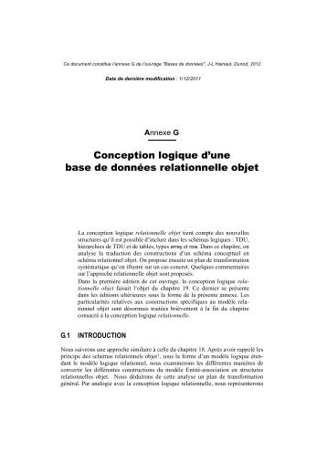 Conception logique d'une base de donnÃ©es relationnelle objet