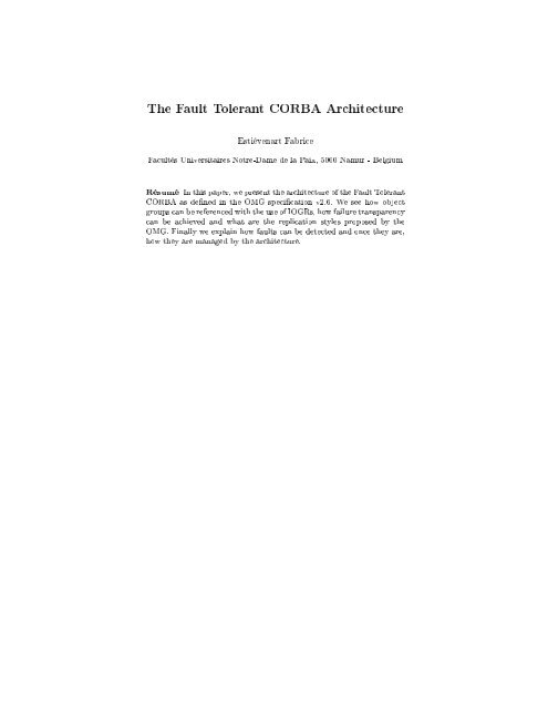 The Fault Tolerant CORBA Architecture
