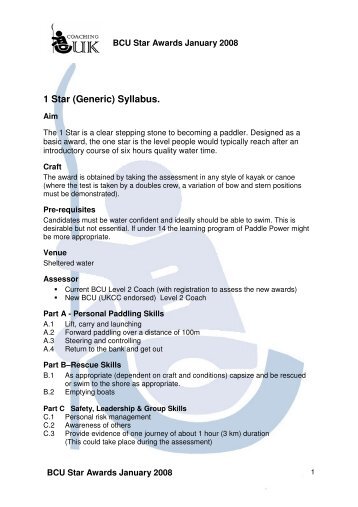 1 Star (Generic) Syllabus. - Canoe England