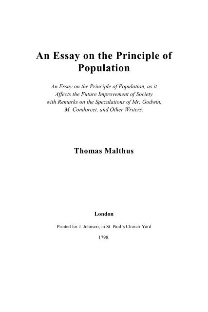 Malthus, Thomas, Robert, An Essay on the Principle of Population ...