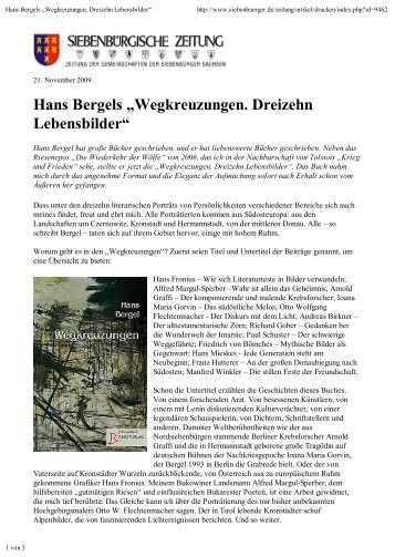 Hans Bergels âWegkreuzungen. Dreizehn Lebensbilderâ