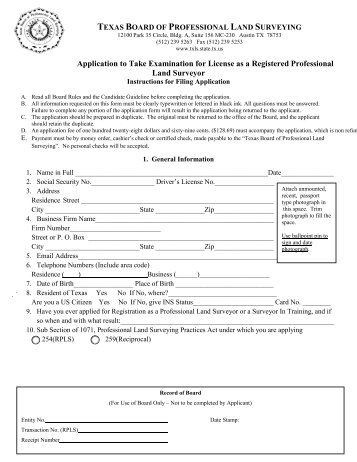 Application to Take Examination for License as a Registered ...