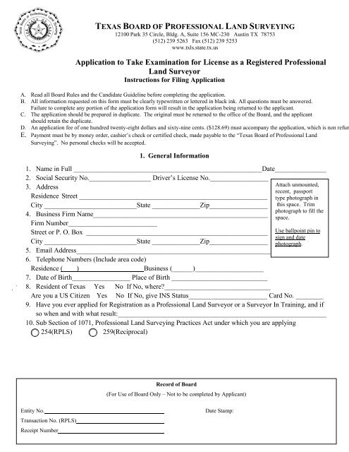 Application to Take Examination for License as a Registered ...