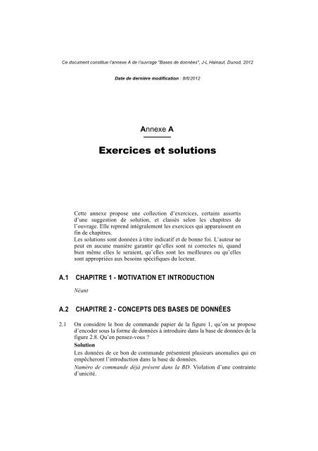 Exercices et solutions