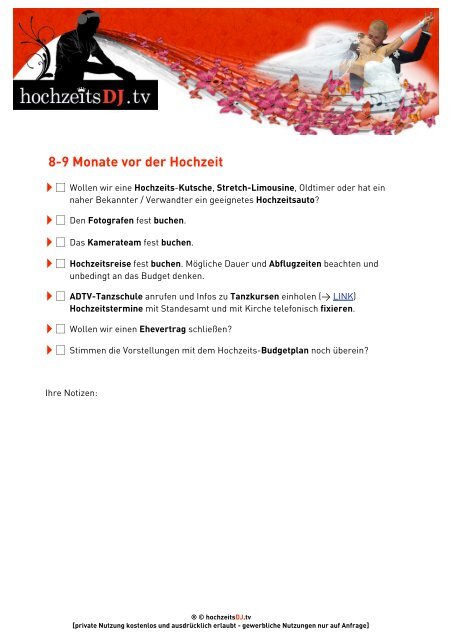 Hochzeit Checkliste / Ablauf chronologisch - HochzeitsDJ.tv