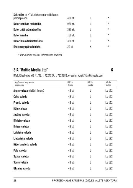 MÄcÄ«bu kursi LatvijÄ - NodarbinÄtÄ«bas Valsts AÄ£entÅ«ra