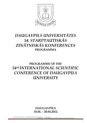 daugavpils universitÄtes 54. starptautiskÄs ... - DU conference