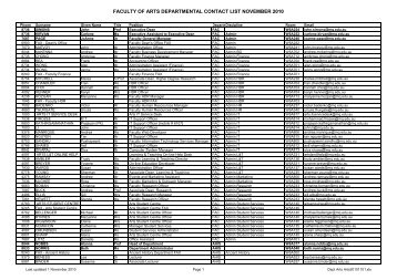 faculty of arts departmental contact list november 2010