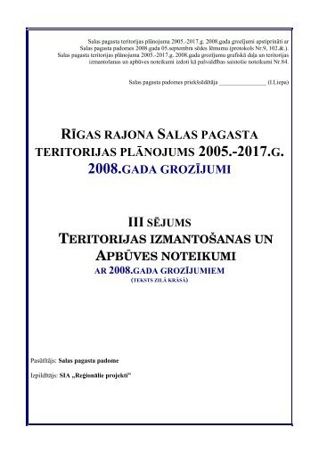 Teritorijas izmantoÅ¡anas un apbÅ«ves noteikumi. RÄ«gas rajona Salas ...