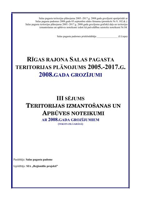 Teritorijas izmantoÅ¡anas un apbÅ«ves noteikumi. RÄ«gas rajona Salas ...