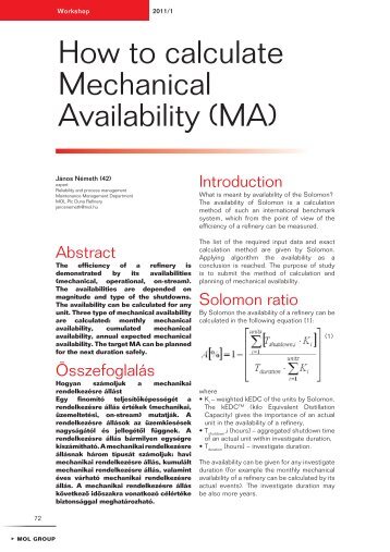How to calculate Mechanical Availability - Mol