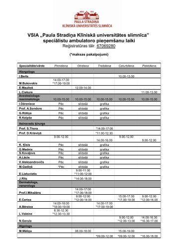 SpeciÄlistu pieÅemÅ¡anas laiki - P. StradiÅa KlÄ«niskÄ universitÄtes ...