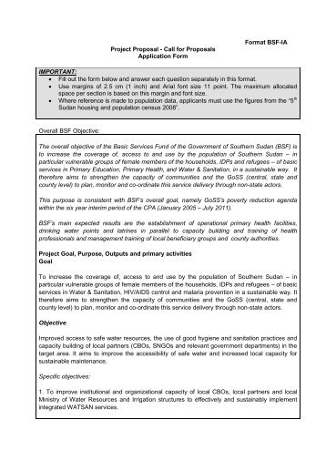 ZOA BSF-IA Proposal - Basic Services Fund SOUTH SUDAN