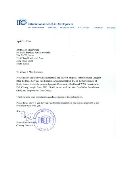 IRD BSF-IA Proposal - Basic Services Fund SOUTH SUDAN