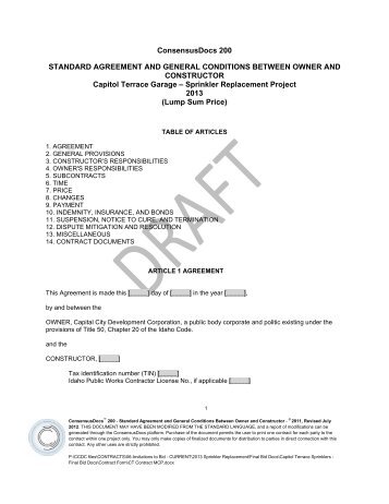 Sample Contract Form - Capital City Development Corporation