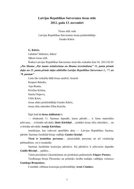 2012.gada 13.novembra tiesas sÄdes ... - Satversmes tiesa