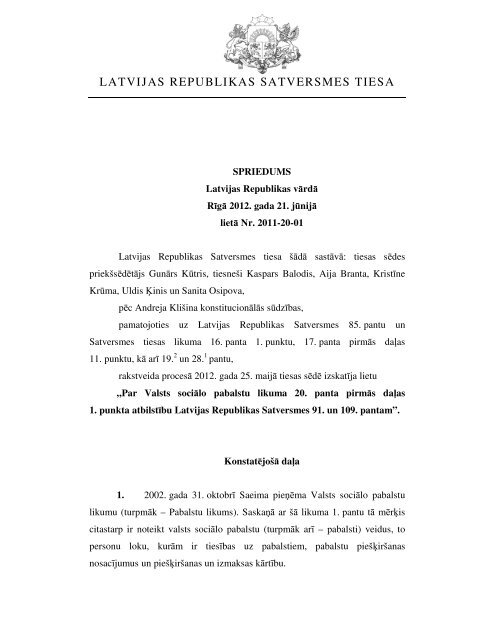 Spriedums - Satversmes tiesa
