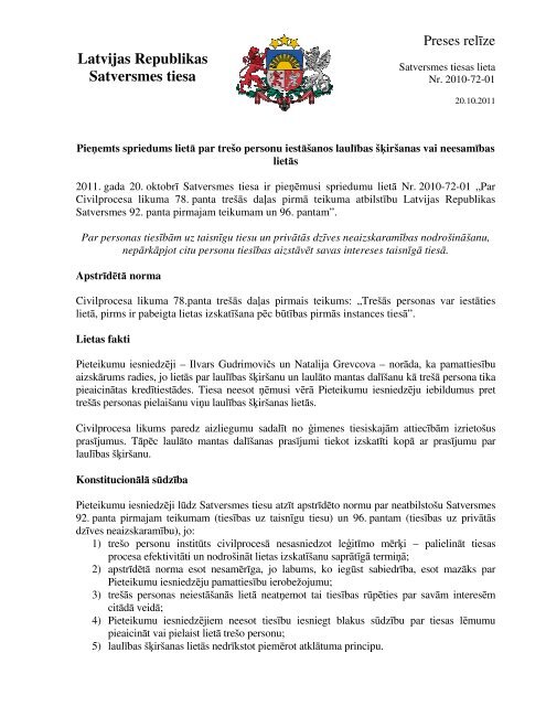 RelÄ«ze par spriedumu - Satversmes tiesa