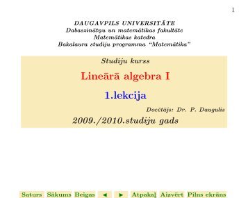 LineÂ¯arÂ¯a algebra I 1.lekcija