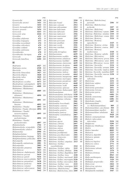 Indice dei generi e delle specie Vol. I - SIBM
