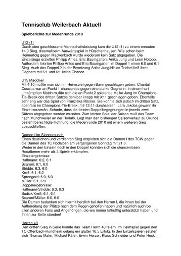 Spielbericht 3. Spieltag 2010 - 1. Tennisclub Weilerbach 1976 e.V.
