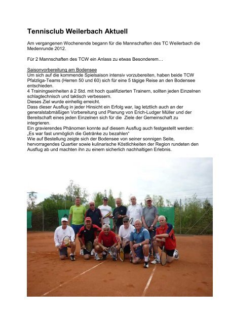 Spielbericht 1. Spieltag 2012 - 1. Tennisclub Weilerbach 1976 e.V.