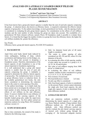 analysis on laterally loaded group piles by plaxis ... - Gouw Tjie Liong