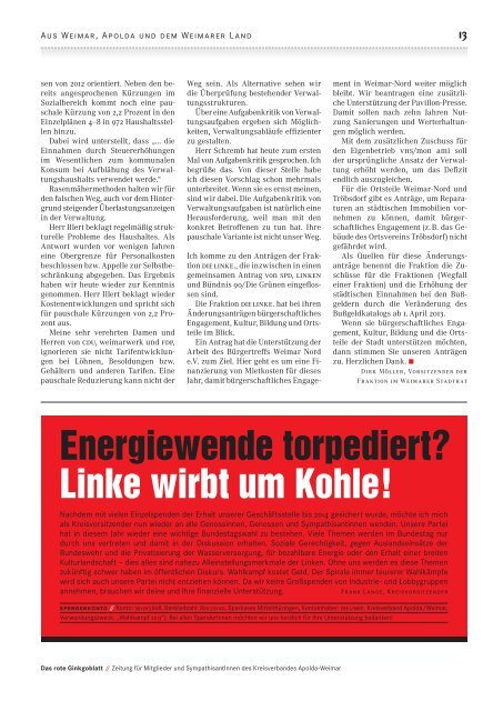 Ausgabe August 2013 - DIE LINKE. Kreisverband Apolda-Weimar