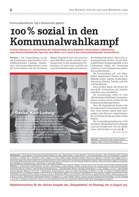 Ausgabe August 2013 - DIE LINKE. Kreisverband Apolda-Weimar