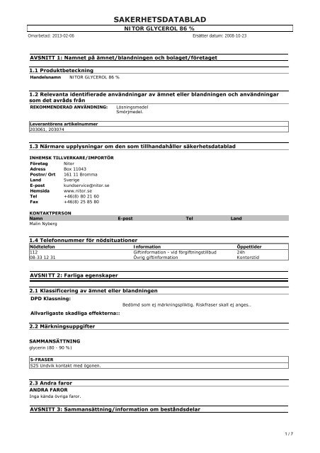 NITOR GLYCEROL 86 %