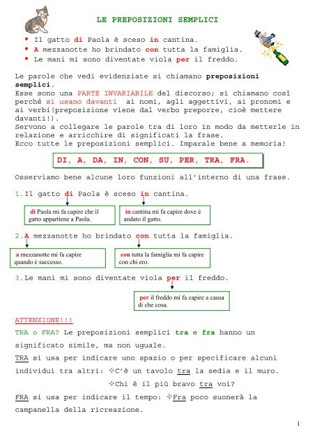 esercizi preposizioni articolate pdf