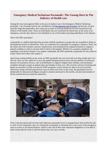 Emergency Medical Technician Paramedic: The Unsung Hero In The Industry of Health care