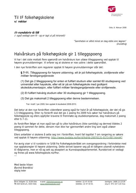 080206 IF-rskr 6-08 1 poeng for halvÃ¥rskurs + - folkehogskolene.net