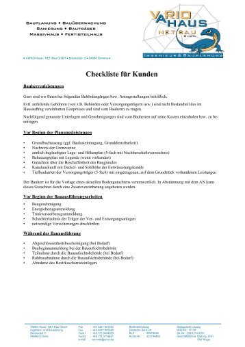 Checkliste fÃ¼r Kunden - VARIO-Haus/NET-Bau GmbH