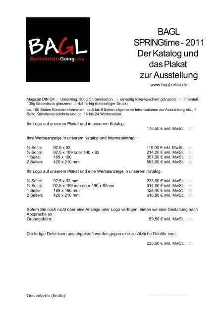 BAGL SPRINGtime - 2011 Der Katalog und das Plakat zur Ausstellung