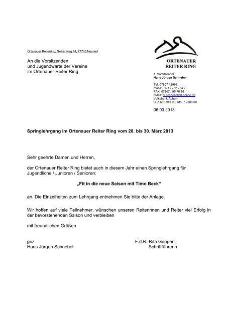 Springlehrgang im Ortenauer Reiter Ring vom 28. bis 30. MÃ¤rz 2013 ...