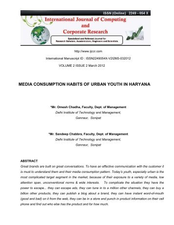 media consumption habits of urban youth in haryana - Ijccr.com