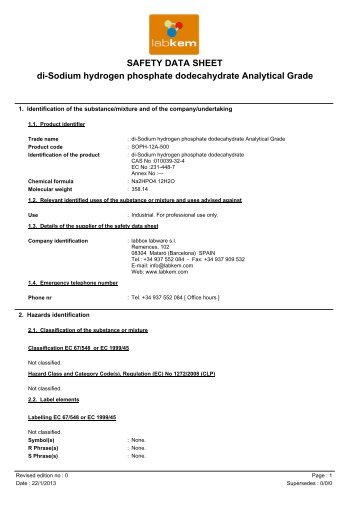 SAFETY DATA SHEET di-Sodium hydrogen phosphate ... - Labbox