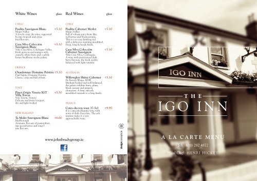 A LA CARTE MENU Tel - John Brady Group