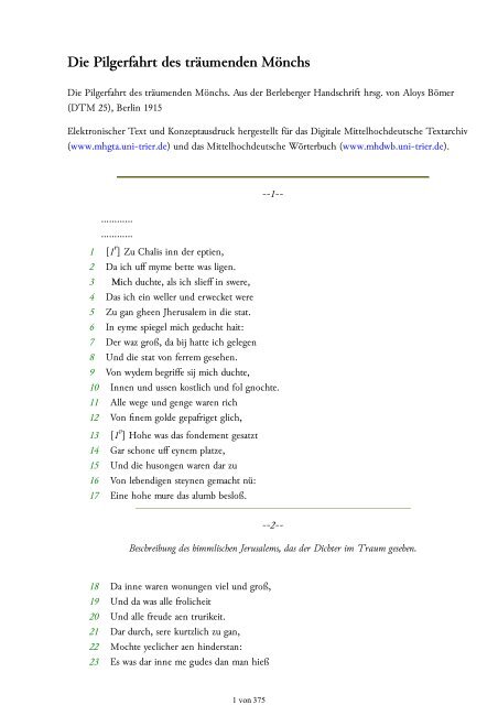 Die Pilgerfahrt des trÃ¤umen... - Mittelhochdeutsches WÃ¶rterbuch