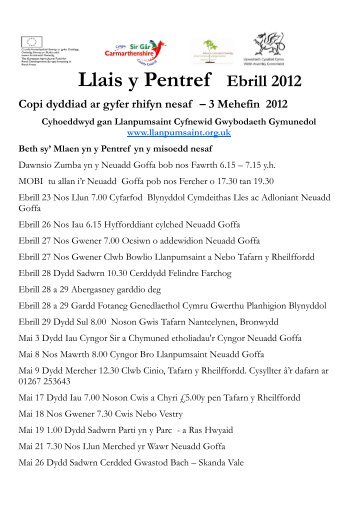 Llais y Pentref Ebrill 2012 - Llanpumsaint Community Information ...