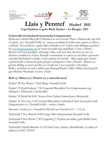 Llais y Pentref Hydref 2011 - Llanpumsaint Community Information ...