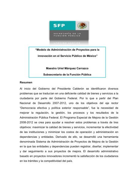 Resumen Al inicio del Gobierno del Presidente CalderÃ³n se ... - Cefim