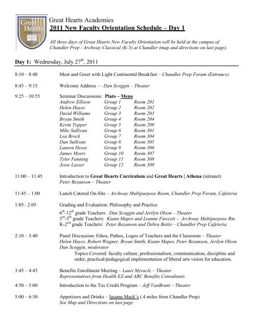 Onboarding Schedule Sample Great Hearts TNTP